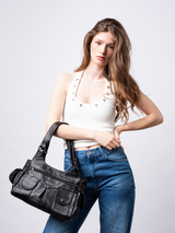 Structured Black Shoulder Bag for Women – Stylish & Functional Design