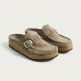 Suede Buckle Clogs for Women – Slip-On Design & Cushioned Cork Support