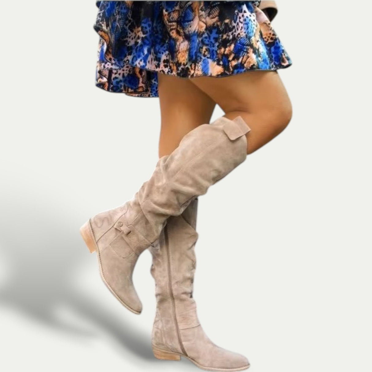Stylish Low-Heel Suede Cowboy Boots for Women