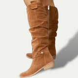 Stylish Low-Heel Suede Cowboy Boots for Women