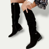 Stylish Low-Heel Suede Cowboy Boots for Women