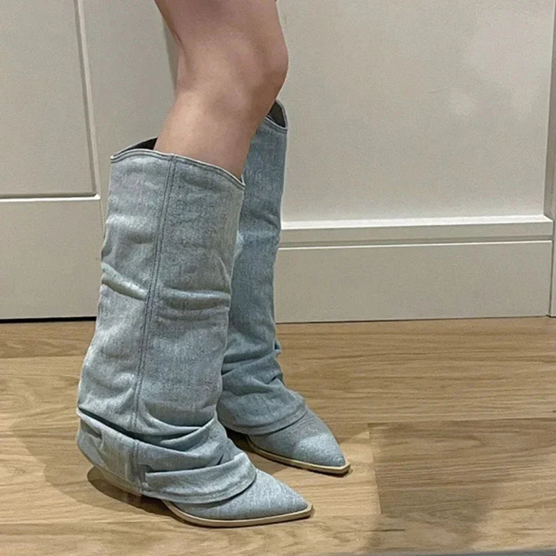 Thigh High Denim Boots for Women – Chic & Stylish
