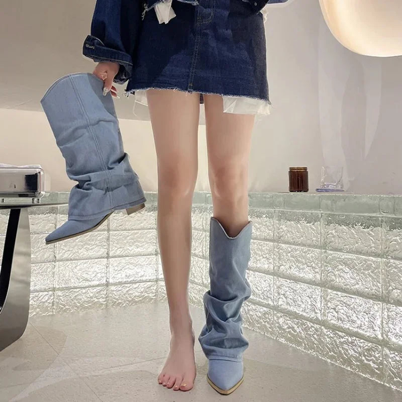 Thigh High Denim Boots for Women – Chic & Stylish