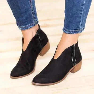 V-Neck Black Ankle Boots for Women – Chic & Comfortable Style