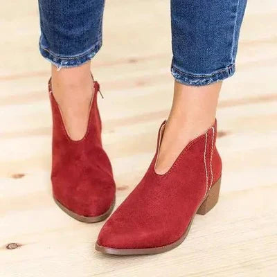 V-Neck Black Ankle Boots for Women – Chic & Comfortable Style