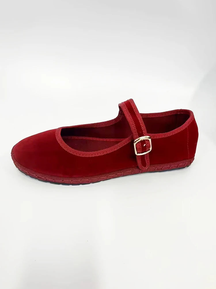 Velvet Mary Jane Flats for Women – Stylish & Comfortable Black Ballet Shoes