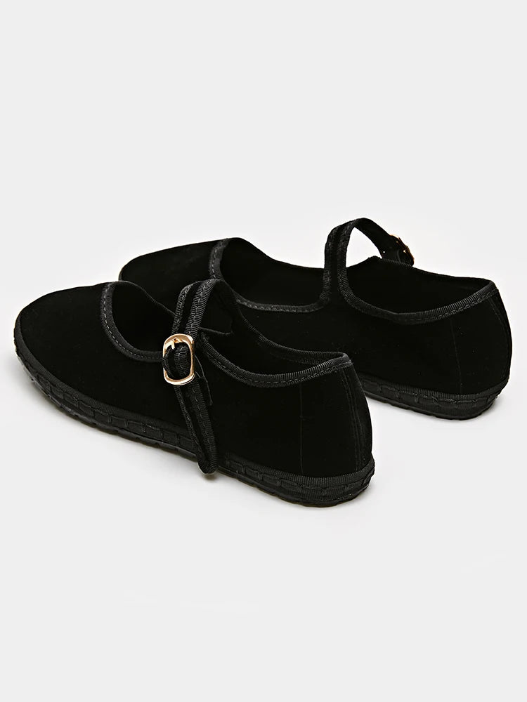 Velvet Mary Jane Flats for Women – Stylish & Comfortable Black Ballet Shoes