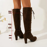 Vintage Cross Strap Knee High Boots for Women – Stylish & Elegant