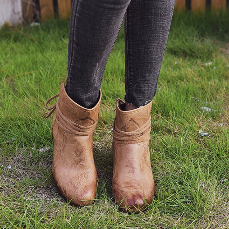 Vintage Lace-Up Ankle Boots for Women – Chic & Comfortable
