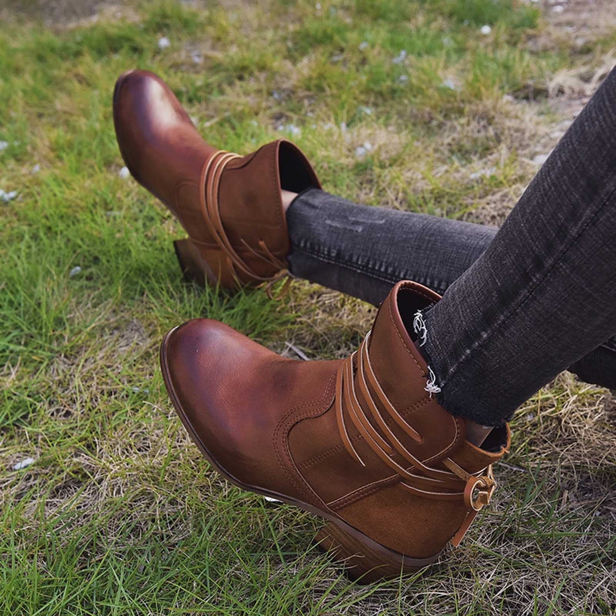 Vintage Lace-Up Ankle Boots for Women – Chic & Comfortable