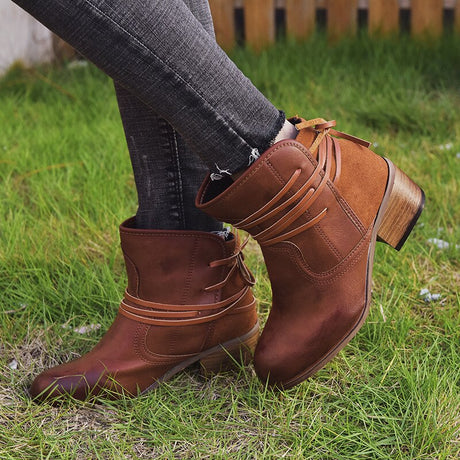 Vintage Lace-Up Ankle Boots for Women – Chic & Comfortable