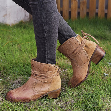 Vintage Lace-Up Ankle Boots for Women – Chic & Comfortable