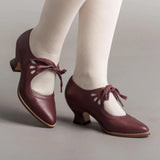 Vintage Mary Jane Heels – Retro Lace-Up Cutout Dress Shoes for Women