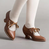 Vintage Mary Jane Heels – Retro Lace-Up Cutout Dress Shoes for Women