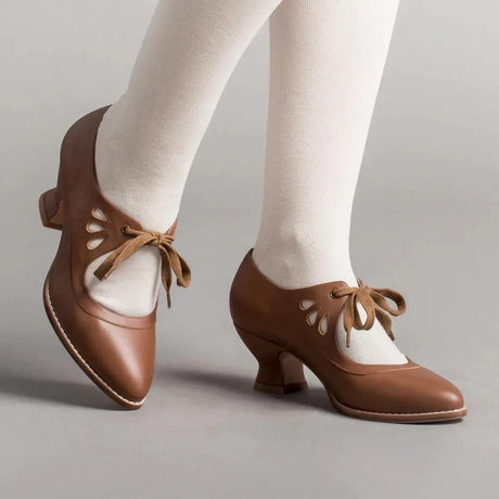 Vintage Mary Jane Heels – Retro Lace-Up Cutout Dress Shoes for Women