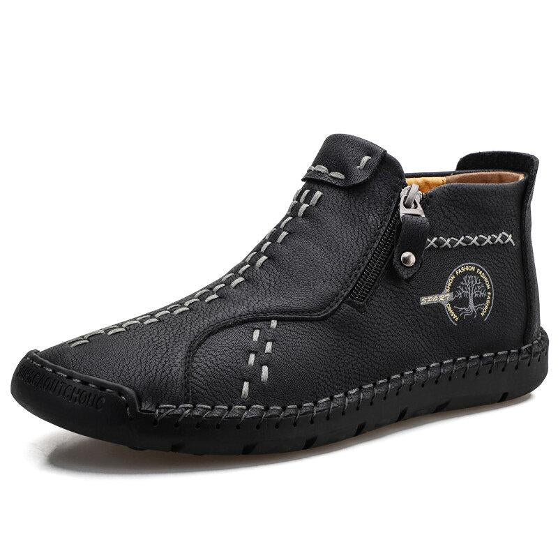 Vintage Hand-Sewn Leather Ankle Boots for Men – Stylish & Durable 5