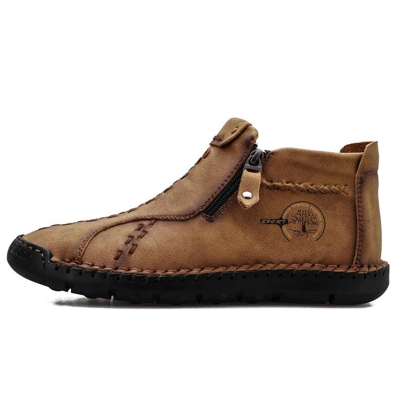 Vintage Hand-Sewn Leather Ankle Boots for Men – Stylish & Durable 8