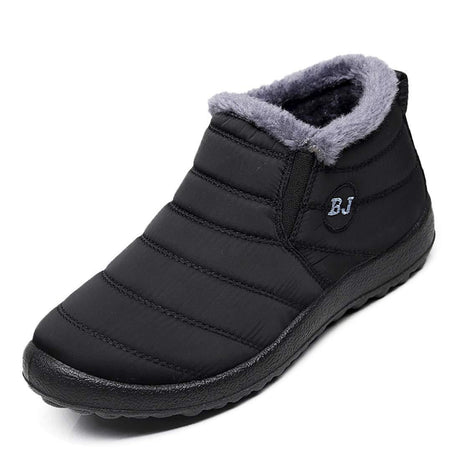 Waterproof Black Ankle Boots for Men – Warm Fur Lining & Slip-On Comfort 0