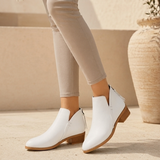 Women's V-Cut Side Zip Ankle Boots – Low Block Heel Comfort