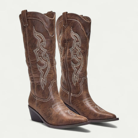 Women Leather Western Calf High Pointed Toe Boots