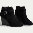 Women's Black Suede Wedge Ankle Boots
