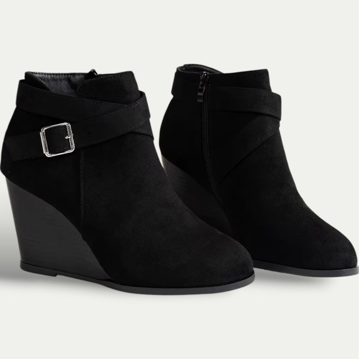 Women's Black Suede Wedge Ankle Boots