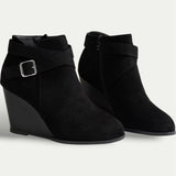 Women's Black Suede Wedge Ankle Boots