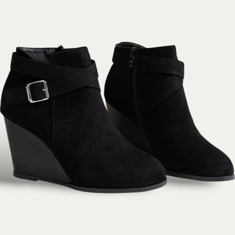 Women's Black Suede Wedge Ankle Boots