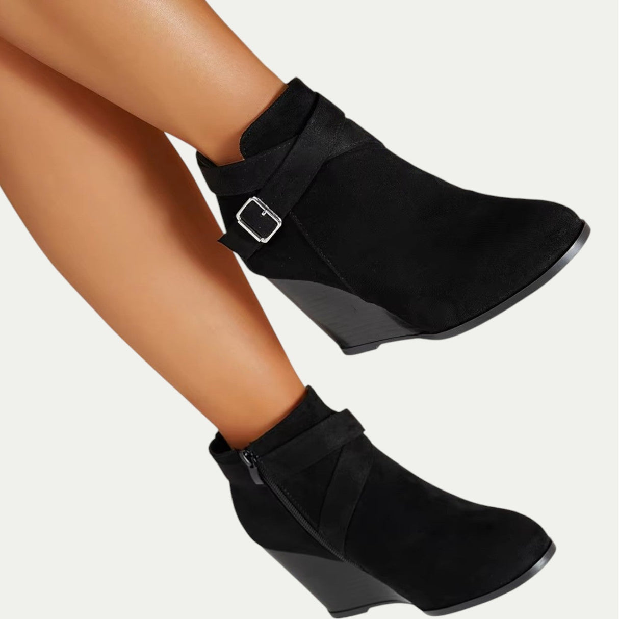 Women's Black Suede Wedge Ankle Boots