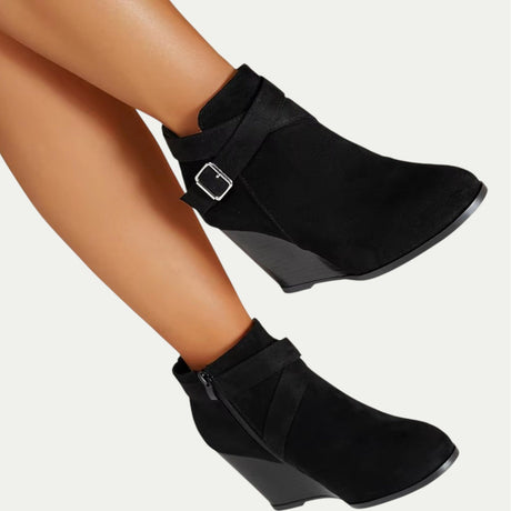 Women's Black Suede Wedge Ankle Boots