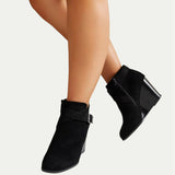 Women's Black Suede Wedge Ankle Boots