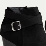 Women's Black Suede Wedge Ankle Boots