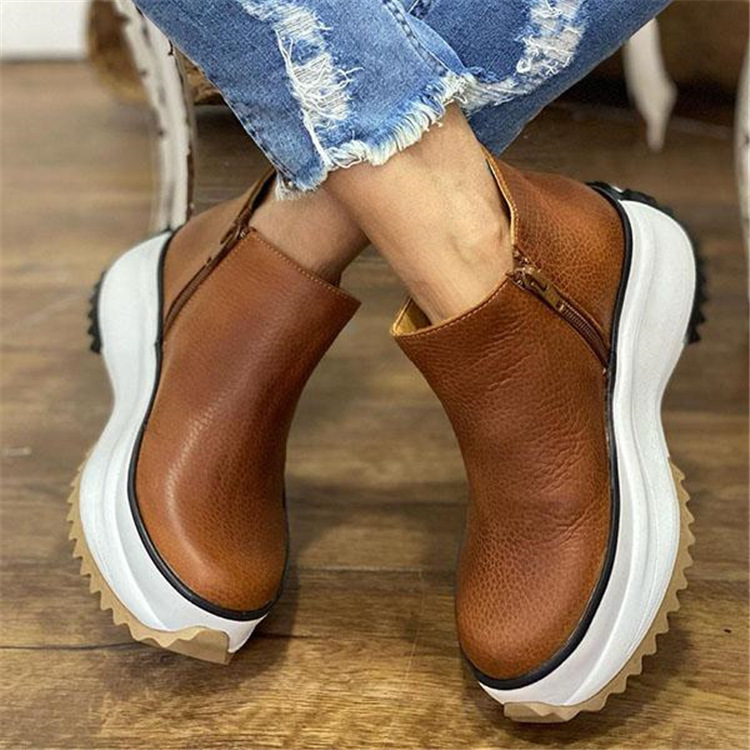 Slip-On Platform Ankle Boots | Textured Casual Comfort Boots