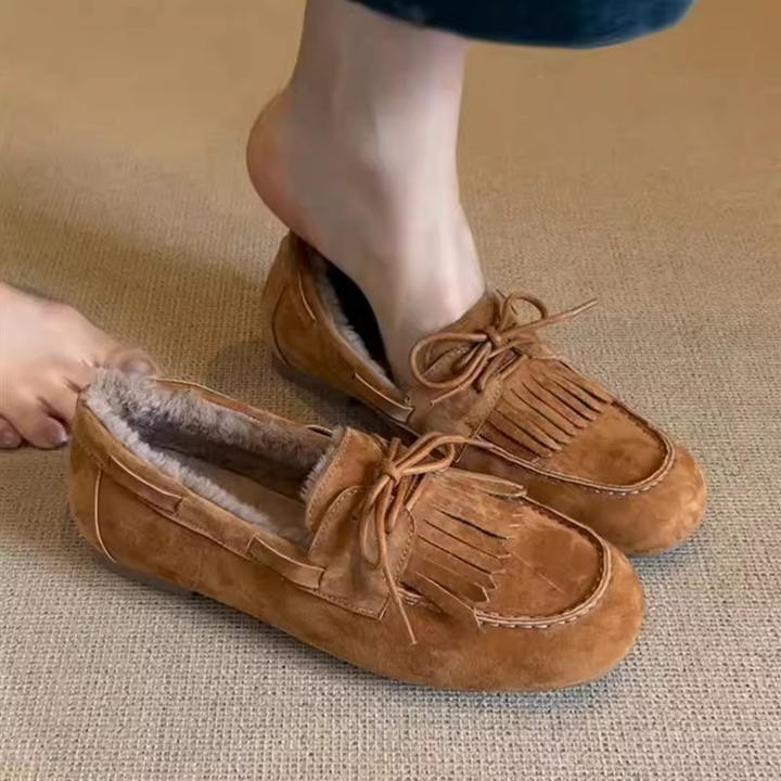 Mila – Fur-Lined Tassel Loafers for Women – Slip-On Winter Flats
