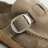 Suede Buckle Clogs for Women – Slip-On Design & Cushioned Cork Support